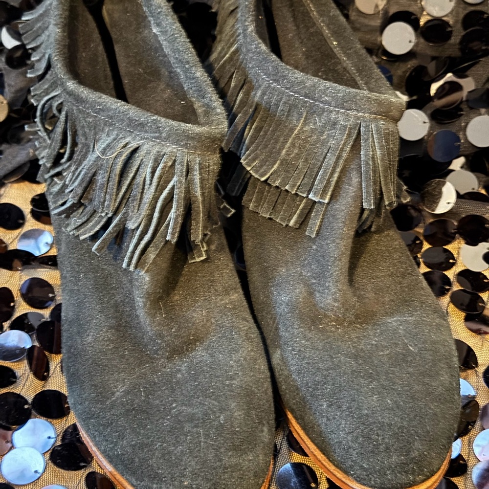 Fringed Black Ankle Boots